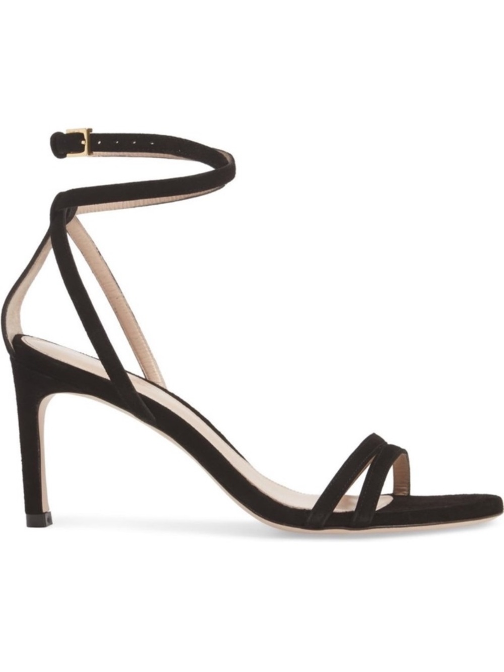 NWOB Stuart Weitzman Lexie Sandal Black Suede Ankle Wrap Heeled Strappy Size 9M